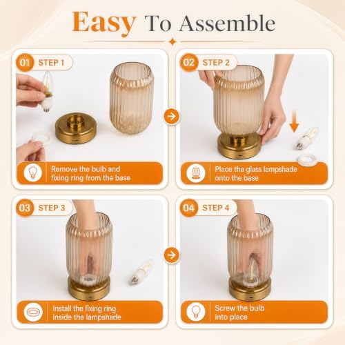 Amber Cordless Glass Table Lamp, 3 Color Modes