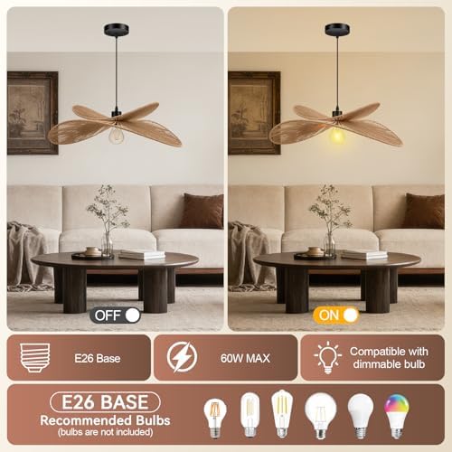 BoostArea 23.13" Rattan Boho Chandelier