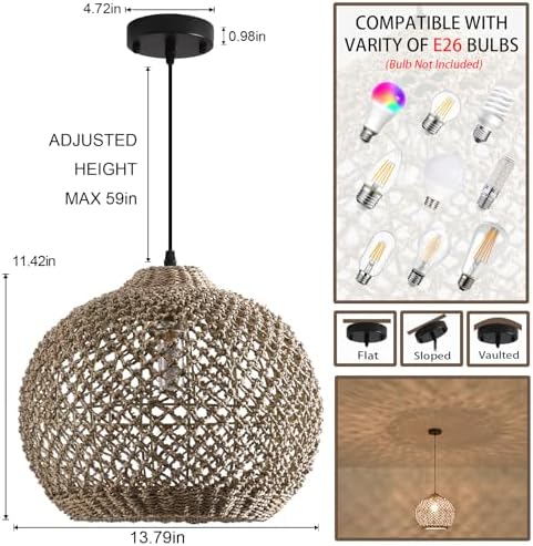 13.79" Rattan Farmhouse Pendant Light