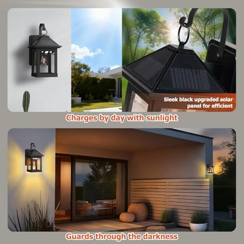 2 Pack Solar Wall Lanterns, E26 Bulbs