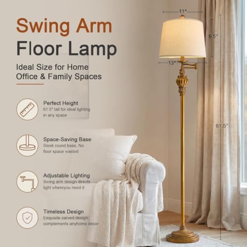Vintage Floor Lamp, 350° Adjustable Swing Arm, 61"