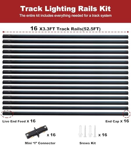 52FT H Track Lighting Rails, Black