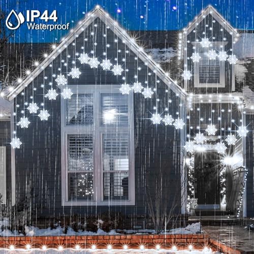 150 LED White Icicle Curtain Lights with Snowflake