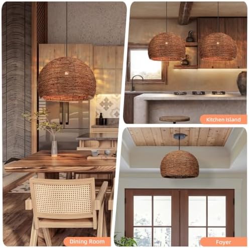 Arturesthome Boho Pendant Light Fixture Woven Chandelier Wicker