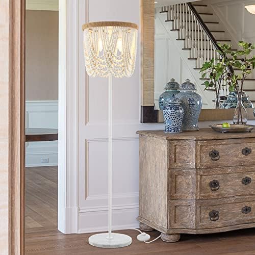 VILUXY 3-Light Boho Wood Beaded Floor Lamp