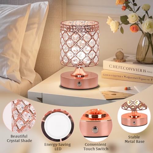 Rose Gold Crystal Rechargeable Cordless Table Lamp