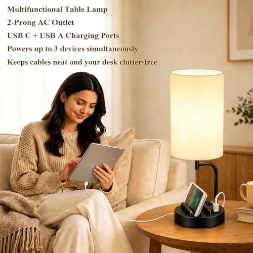 Dreamholder Touch Control Table Lamp with USB C/A & AC Outlet