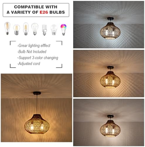 Boho Rattan Chandelier, Brown