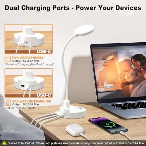 15W LED Desk Lamp with USB Charging Ports, 3 Color Temps