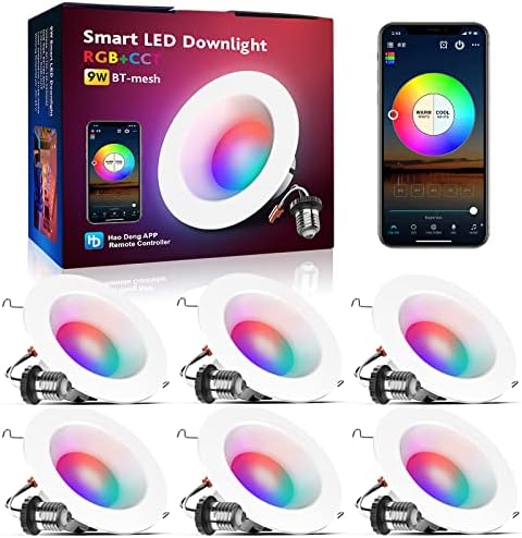 Smart 6 Inch RGBCW LED Recessed Can Light, 6 Pack