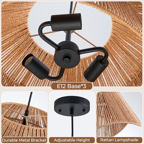 LumStory 19.7” 3-Light Rattan Pendant Light