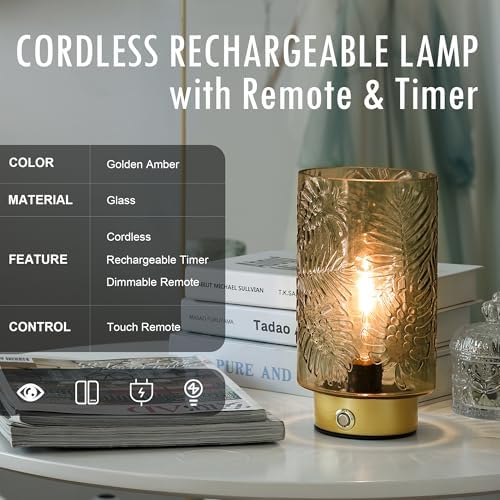 ULAROOM Rechargeable Glass Table Lamp, Amber