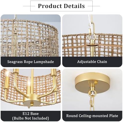 18.8'' 5-Light Farmhouse Rattan Chandelier
