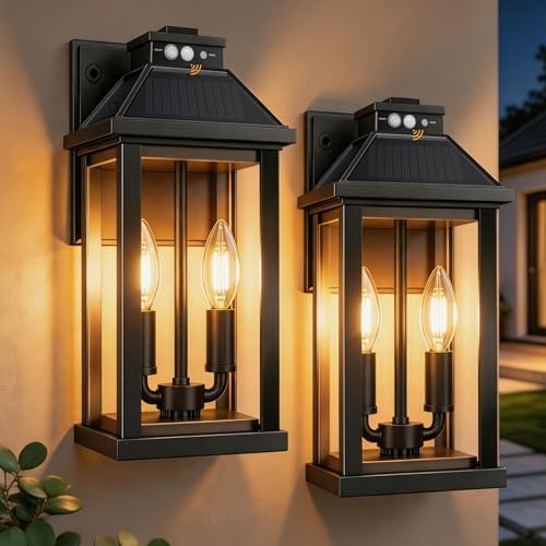 Solar Motion Sensor Wall Lights, 2 Pack