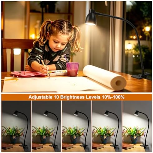 LED Clip-On Clamp Desk Lamp, 3 Color, Black