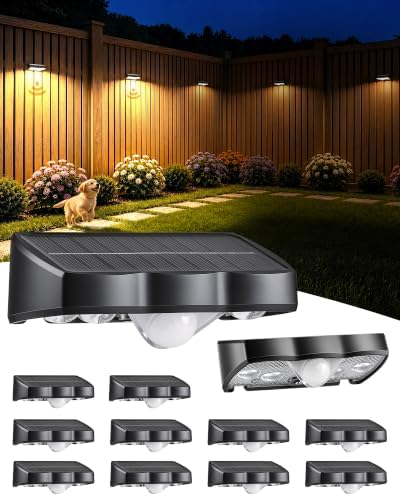 12 Pack Solar Deck Fence Lights, Motion Sensor, 3 Modes
