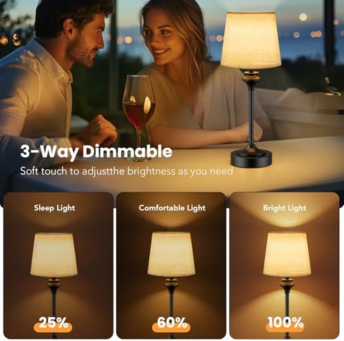 NIORSUN Portables Cordless Table Lamp,Flaxen Fabric Shade Battery
