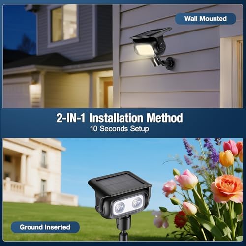 Solar Outdoor Motion Sensor Spotlights, 2 Pack, Warm Yellow