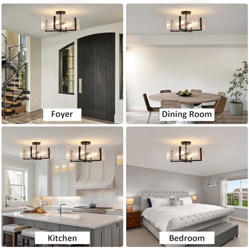4-Light Semi Flush Mount Ceiling Light, 14.96"