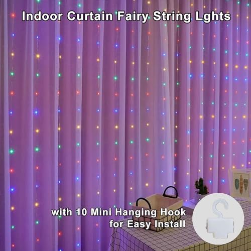 300 LED Curtain String Lights, 9.8x9.8Ft Multicolored