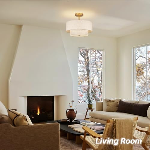 18 Inch Dual Drum Semi Flush Mount Ceiling Light, Gold