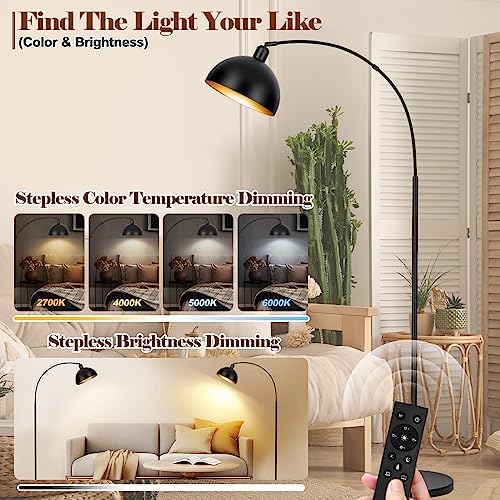 Black Arc Floor Lamp, Dimmable, 2700-6000K