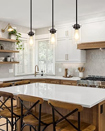 EAPUDUN Industrial Pendant Light, Clear Glass Shade, E26 Base