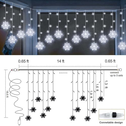 150 LED White Icicle Curtain Lights with Snowflake