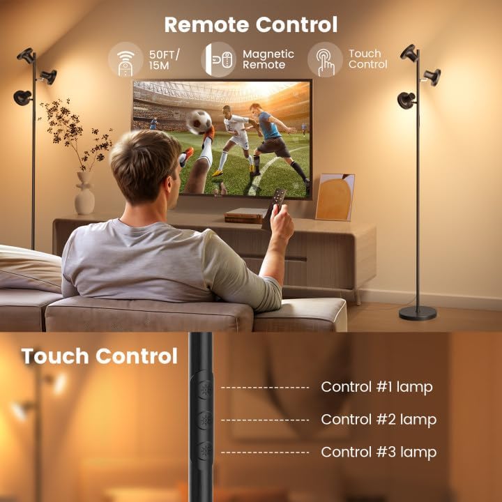 SIBRILLE 36W LED Tree Floor Lamp, 3 Rotatable Lights