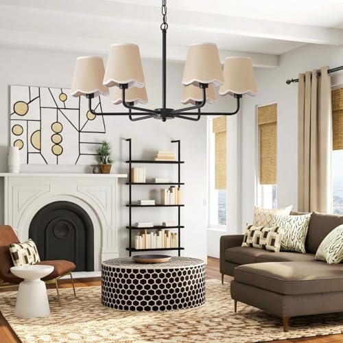 6-Light Black Chandelier with Fabric Shades