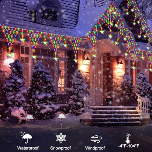 Christmas Dual-Color Star Net Lights, Triangle Mesh