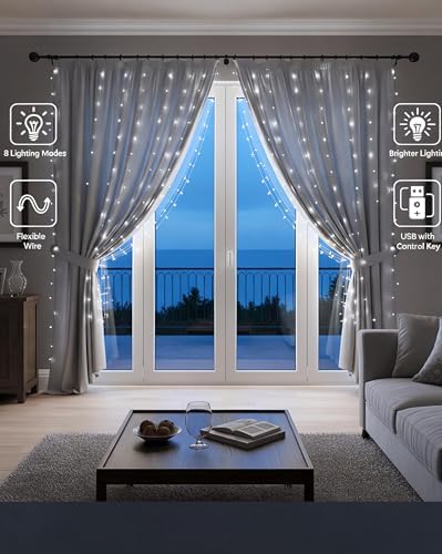 Curtain Lights for Bedroom, 300 LED 9.8ft x 9.8ft