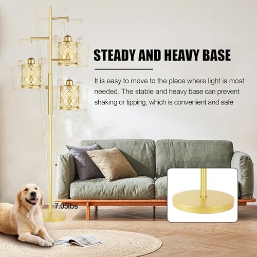 ROTTOGOON 68" Dimmable Gold Floor Lamp, 3-Light