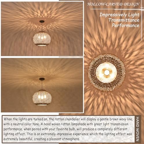 16.94in 3-Light Rattan Pendant Light