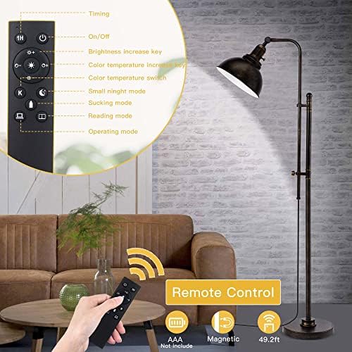 PARTPHONER Industrial Floor Lamp, Adjustable, Aged Black