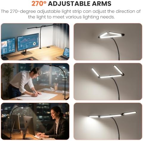Adjustable 3-Light-Bar LED Desk Lamp with Clamp