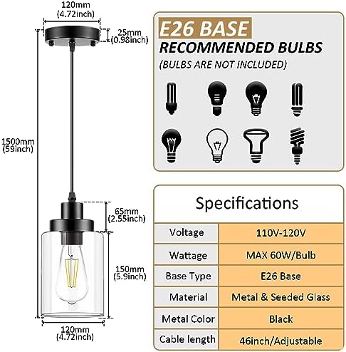 WimiSom Industrial Pendant Lighting, Modern Clear Glass Shade