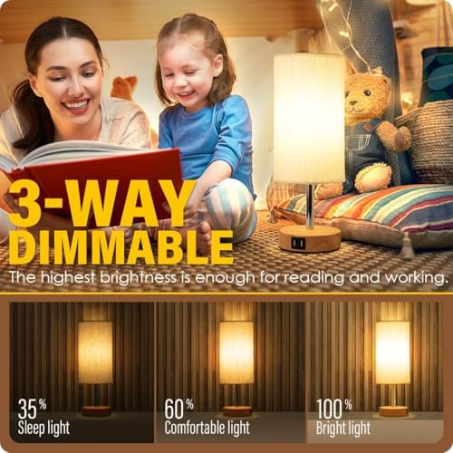 Yarra-Decor Bedside Table Lamp with USB Ports, 3-Way Dimmable