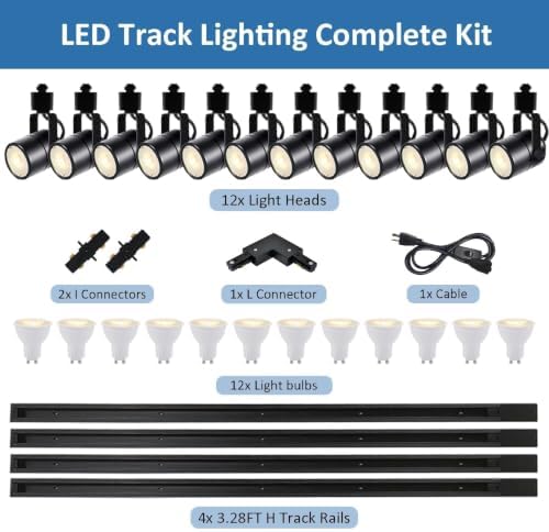 12-Light GU10 LED Track Lighting Kit, 3000K, Black