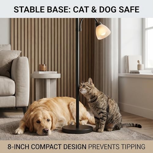 Modern 2-in-1 Torchiere Floor Lamp with Reading Light, Black