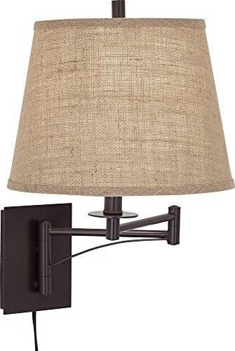 Brinly Burlap and Brown Plug-In Swing Arm Wall Lamp