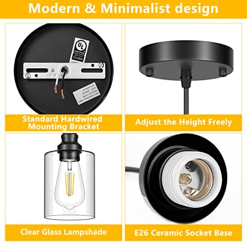 Licperron 3-Pack Black Pendant Lights, Clear Glass Shade