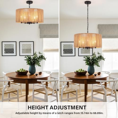 19.25'' 5-Light Boho Rattan Chandelier