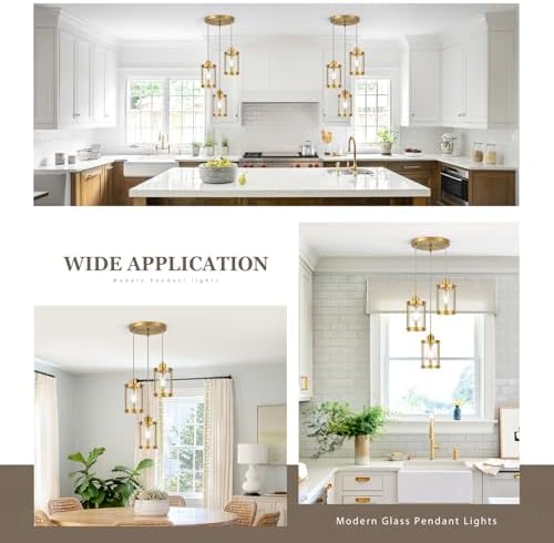 Brushed Gold 3-Light Cluster Pendant Chandelier, Clear Glass