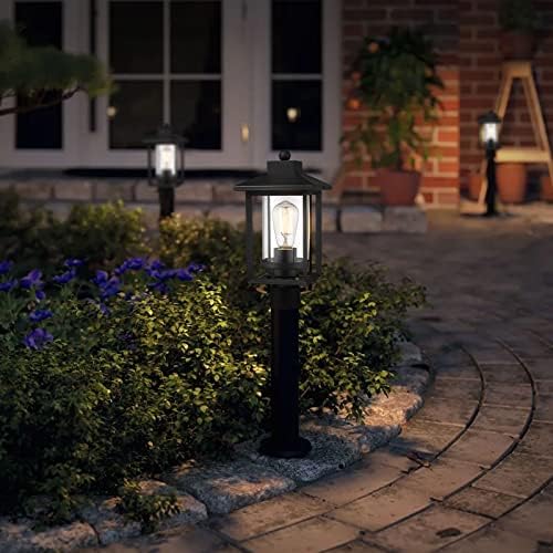 Black Outdoor Post Light with Clear Glass Shade