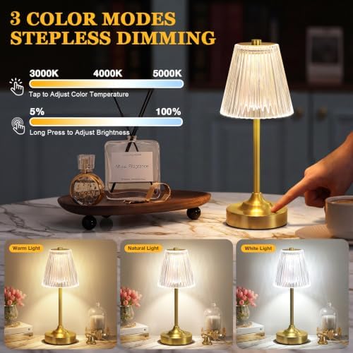 Gold Cordless Rechargeable Crystal Table Lamp, Small