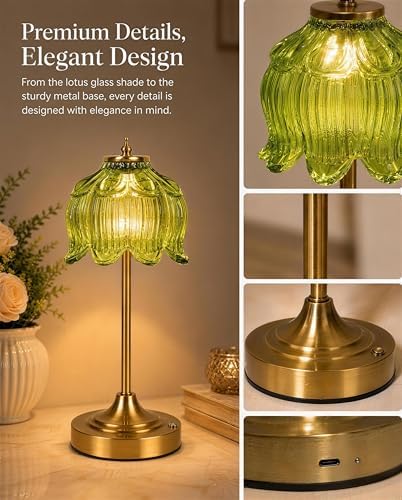 Lotus Flower Cordless Rechargeable Table Lamp, 3 Color Modes