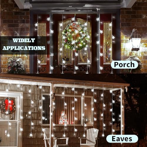 Newhale Christmas Curtain String Lights with Snowflake and Star