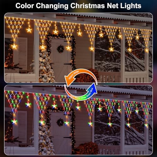 Christmas Dual-Color Star Net Lights, Triangle Mesh