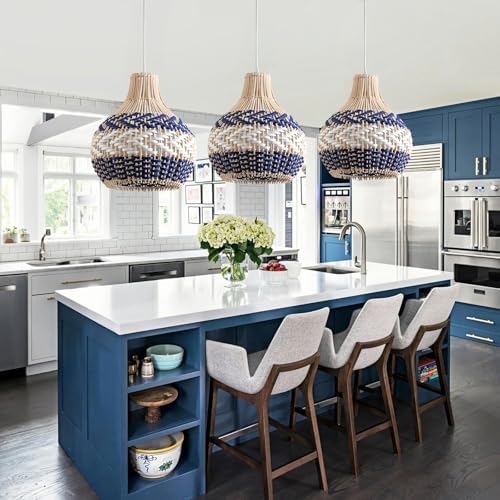 3-Pack Blue White Rattan Pendant Lights